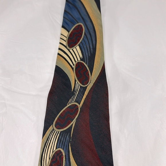 Conte di Milano - “Peacock Feather” Abstract Dark Red Silk Men’s Necktie ⭐️ EUC - Picture 4 of 7